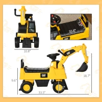 Aosom Kids Excavator Ride on Toy CAT Licensed with Manual Shovel, Horn, Hidden Storage for 18-36 Months, Yellow(m-3)