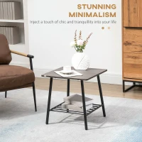 HOMCOM Square Side Table with Storage, 2-Tier End Table with Slat Shelf and Metal Frame for Living Room, Gray(m-4)