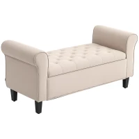 HOMCOM 50 Inches Storage Ottoman, Upholstered Bedroom Bench with Rolled Arms and Button Tufted Storage, Beige(m-9)