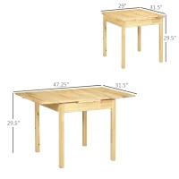 HOMCOM Folding Dining Table with Pine Wood Frame, Drop Leaf Tables for Small Spaces, Foldable Kitchen Table for Dining Room, Natural(m-3)