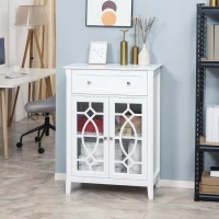 HOMCOM Sideboard Buffet Cabinet, Kitchen Storage Cabinet, Accent Cabinet with Drawer, Double Glass Doors and Adjustable Shelves for Living Room, Entryway, White(m-10)