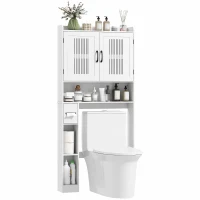 HOMCOM Over The Toilet Storage Shelf, Bathroom Organizer with Adjustable Shelf, Toilet Paper Holder for Bathroom, Laundry(m-9)