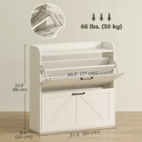 HOMCOM Narrow Shoe Storage Cabinet, Farmhouse Slim Shoe Cabinet with 2 Flip Drawers, Adjustable Shelves, White Oak(m-3)