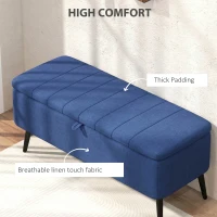 HOMCOM 40" Ottoman with Storage, Linen Upholstered Storage Ottoman Bench with Steel Legs for Living Room, Bedroom Dark Blue(m-5)