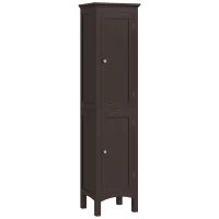 kleankin Tall Bathroom Cabinet, Freestanding Storage Organizer with Adjustable Shelves and Cupboards, 15" x 13" x 63", Dark Brown(m-9)