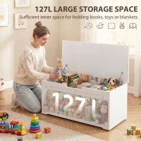 HOMCOM 39.4 Inches Storage Chest, Storage Trunk with 2 Safety Hinges for Living Room, White Wood Grain(m-4)