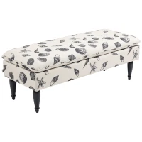 HOMCOM Linen-Touch Upholstered Fabric Ottoman Bench for Bedroom, Entryway, Living Room, Beige with Seashells(m-11)