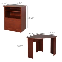 HOMCOM Computer Desk with Printer Cabinet, L-Shaped Corner Desk with Storage, Study PC Workstation for Home Office, Cherry(m-3)