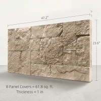 HOMCOM 8-Pack 3D Faux Stone Wall Panels, Lightweight Polyurethane Panels for Interior and Exterior Accent Walls, Beige(m-3)