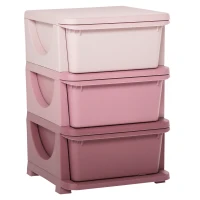 Qaba 3 Drawers Kids Storage Unit, 3 Tier Stackable Toy Organizers and Storage Chest for Bedroom, Nursery, Playroom, Living Room, Boys, Girls, Toddlers, Pink(m-1)