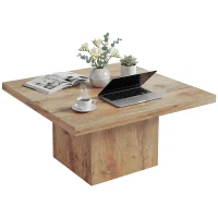HOMCOM Square Coffee Table, Center Table with 1.6" Thick Tabletop, Light Brown(m-11)