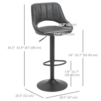 HOMCOM  Set of 2 Adjustable Bar Stools with PU Upholstered Back, Footrest, Round Base for Kitchen, Dining Room, Grey(m-3)