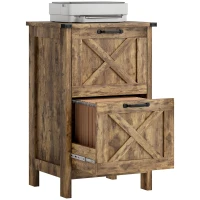 HOMCOM Vertical File Cabinet with 2 Drawers, Rustic Farmhouse Office Storage Cabinet for A4, Letter Size, Rustic Brown(m-11)