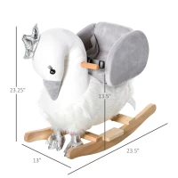 Qaba Kids Ride on Horse Swan Rocker with Sound, Plush Seat, Wooden Base, Safety Belt for Toddlers 18-36 Months, White(m-3)