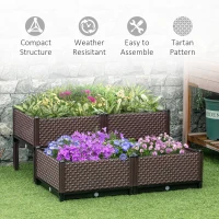 Outsunny Set of 4 Garden Raised Bed Kit, DIY Elevated Planter Box, Flower Vegetables Planting Container with Self-Watering Design and Drainage Holes for Indoor & Outdoor Use(m-6)
