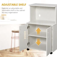 HOMCOM Microwave Cart on Wheels Utility Trolley Storage Sideboard Bookcase with 2-door Cabinet, White Oak(m-5)