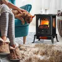 HOMCOM 23" Electric Infrared Fireplace Stove, Freestanding Fire Place Heater with Realistic Log Flame, Timer, Black(m-10)