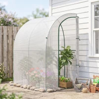 Outsunny 5' x 4' x 7' Outdoor Lean to Greenhouse, Walk-In Green House Plant Nursery with Roll-up Window, PE Cover, White(m-2)
