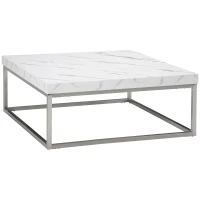 HOMCOM Square Coffee Table with Faux Marble Tabletop, Low Table for Sitting on The Floor, Stainless Steel Frame for Living Room, White(m-14)