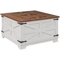 HOMCOM Farmhouse Coffee Table, Square Center Table with Flip-top Lids, Hidden Storage Compartment, White(m-1)