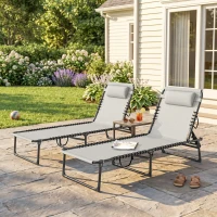 Outsunny 2 Folding Chaise Lounge Pool Chairs with 4-Position Reclining Back, Pillow, Breathable Mesh & Bungee Seat, Dark Blue(m-9)