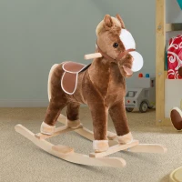 Qaba Kids Ride on Rocking Horse Toddler Plush Toy with Realistic Sounds for 3-6 Years Old Children - Brown(m-10)
