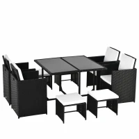 Outsunny 9 Pieces Patio Wicker Dining Set, PE Rattan Garden Sectional Sofa Outdoor Space-Saving Furniture Sets, White(m-11)