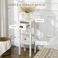 HOMCOM 2-Tier Nightstand, Side Table with Drawer and Shelf for Living Room or Bedroom, Set of 2, White(m-4)
