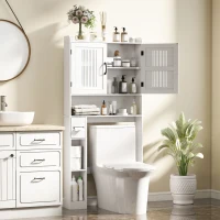 HOMCOM Over The Toilet Storage Shelf, Bathroom Organizer with Adjustable Shelf, Toilet Paper Holder for Bathroom, Laundry(m-1)