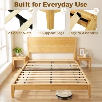 HOMCOM Queen Size Bamboo Platform Bed Frame with Headboard and 12 Poplar Slats, No Box Spring Needed, Easy Assembly, Natural(m-5)