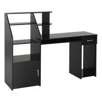 HOMCOM Computer Desk with Sliding Keyboard & Storage Shelves, Cabinet and Drawer, Home Office Gaming Table Workstation, Black Wood Grain(m-1)