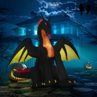 Outsunny 6ft Inflatable Halloween Giant Animated Fire & Ice Dragon with Wings, Blow Up LED Yard Display Indoor Outdoor for Garden, Lawn, Party, Holiday(m-3)