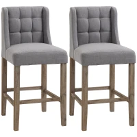 HOMCOM Modern Bar Stools, Tufted Upholstered Barstools, Pub Chairs with Back, Rubber Wood Legs for Kitchen, Dinning Room, Set of 2, Grey(m-1)