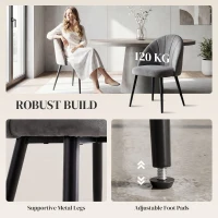 HOMCOM Armless Dining Chairs with Curved Backrest, Velvet-feel Accent Chairs for Kitchen, Living Room, Guest Room, Grey(m-7)