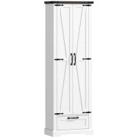 HOMCOM 71" Pantry Cabinet, Kitchen Storage Cabinet with Adjustable Shelves, Barn Doors and Drawer for Dining Room, White(m-3)