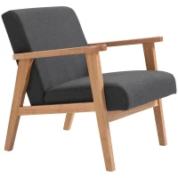 HOMCOM Mid-Century Modern Accent Chair Retro Fabric Armchair Wooden Arm Upholstered Lounge Chair for Living Room Grey(m-11)