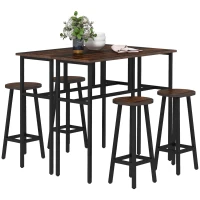 HOMCOM Bar Table Set of 6 Bar Table and Stools for 4 2 Breakfast Tables and 4 Stools for Living Room Dining Room Rustic Brown(m-2)