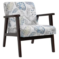 HOMCOM Mid-Century Modern Accent Chair Retro Fabric Armchair Wooden Arm Upholstered Lounge Chair for Living Room Floral(m-12)