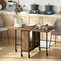 HOMCOM Folding Dining Table, Extendable Kitchen Table for Small Spaces with Storage Shelf and 6 Wheels, Brown Wood Grain(m-1)