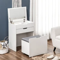HOMCOM Vanity Set with Flip Top Mirror, Makeup Vanity Desk with Stool, Dressing Table with Drawer and 7 Compartments, White(m-8)