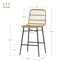 HOMCOM Rattan Counter Bar Stools Set of 2, 26" Counter Height Barstools with Back, Bar Chairs for Kitchen Island, Brown(m-3)