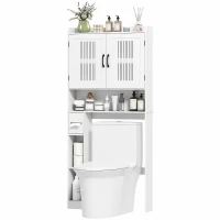 HOMCOM Over The Toilet Storage Shelf, Bathroom Organizer with Adjustable Shelf, Toilet Paper Holder for Bathroom, Laundry(m-2)