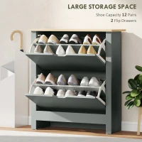 HOMCOM Shoe Storage Cabinet with 2 Flip Drawers and Adjustable Shelves for 8–12 Pairs of Shoes, Light Grey(m-4)
