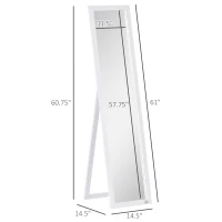 HOMCOM Full Length Glass Mirror, Freestanding or Wall Mounted Dress Mirror for Bedroom, Living Room, Bathroom, White(m-3)