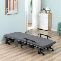 HOMCOM Rollaway Bed, Folding Bed with 3.25" Mattress, Portable Foldable Guest Bed with Adjustable Backrest, and Metal Frame on Wheels, Dark Grey(m-2)