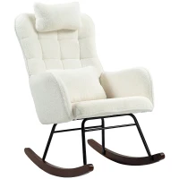 HOMCOM Nursery Rocking Chair with Headrest, Lumber Pillow, Nursing Chair with High Back for Living Room, Bedroom, Cream White(m-11)