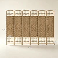 HOMCOM 6 Panel Folding Room Divider Portable Privacy Screen Wave Fiber Room Partition for Home Office Natural(m-3)