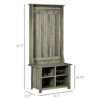 HOMCOM Hall Tree with Shoe Storage Bench Entryway Bench for Living Room, Grey(m-3)