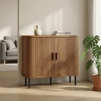HOMCOM 35.4" Sideboard Buffet Cabinet with Storage, Nordic Coffee Bar Cabinet with Slatted Tambour Doors and Metal Legs, Walnut(m-7)