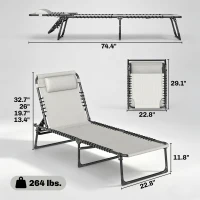 Outsunny 2 Folding Chaise Lounge Pool Chairs with 4-Position Reclining Back, Pillow, Breathable Mesh & Bungee Seat, Dark Blue(m-3)